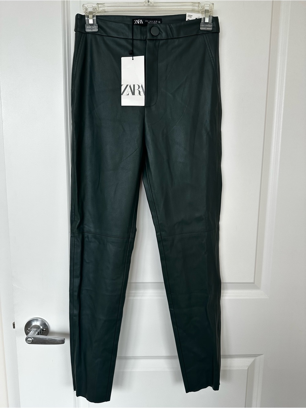 Zara Dark Green Faux Leather Skinny Pants